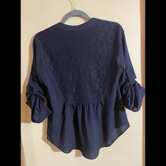 KARL LAGERFELD Navy Blouse with Lace Back detail Size XS - Picture 2 of 3